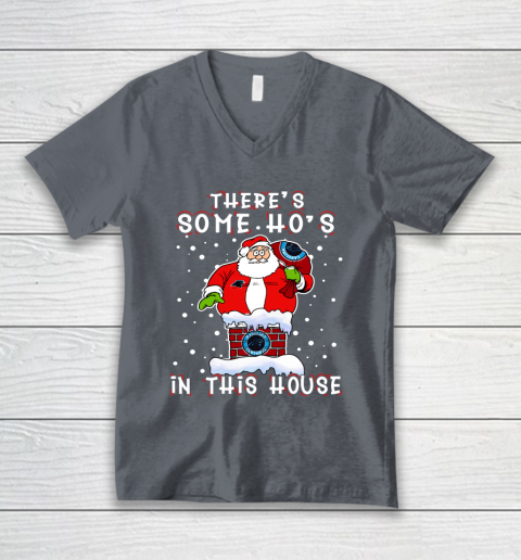 Carolina Panthers Christmas There Is Some Hos In This House Santa Stuck In The Chimney NFL V-Neck T-Shirt 4