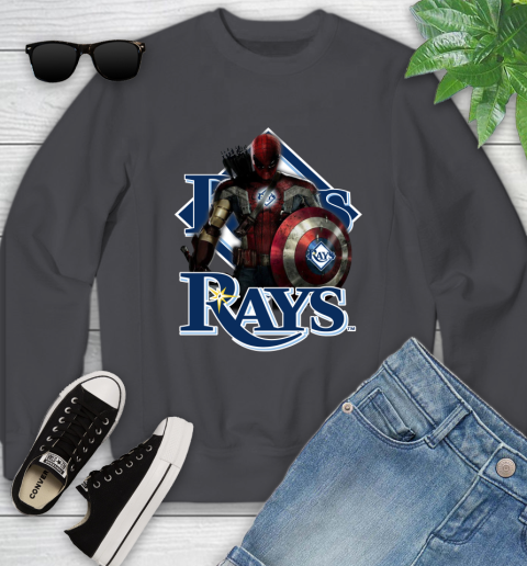 MLB Captain America Thor Spider Man Hawkeye Avengers Endgame Baseball Tampa Bay Rays Youth Sweatshirt 6