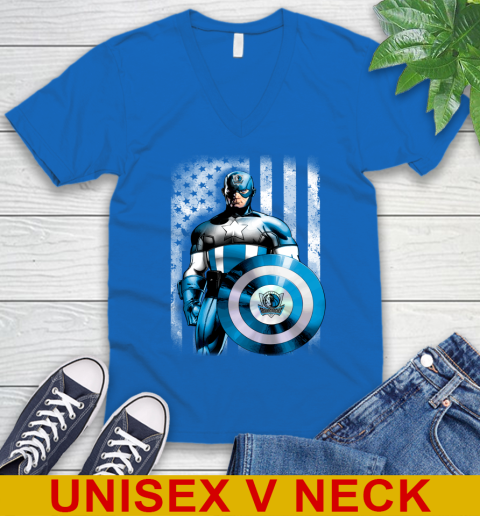 Dallas Mavericks NBA Basketball Captain America Marvel Avengers American Flag Shirt V-Neck T-Shirt 5