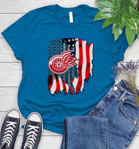 Detroit Red Wings NHL Hockey American Flag Women's T-Shirt 10
