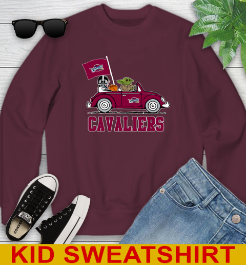 NBA Basketball Cleveland Cavaliers Darth Vader Baby Yoda Driving Star Wars Shirt Youth Sweatshirt 5