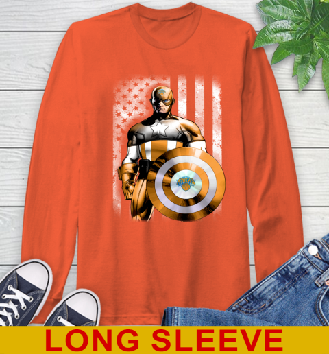 New York Knicks NBA Basketball Captain America Marvel Avengers American Flag Shirt Long Sleeve T-Shirt 4
