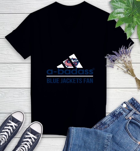 NHL A Badass Columbus Blue Jackets Fan Adidas Hockey Sports Women's V-Neck T-Shirt