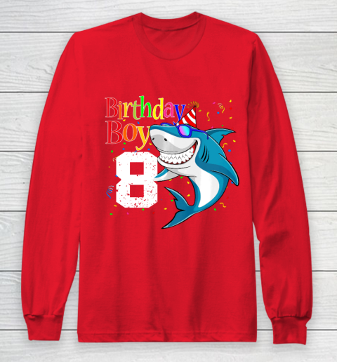 Kids 8th Birthday Boy Shark Shirts 8 Jaw Some Four Tees Boys 8 Years Old Long Sleeve T-Shirt 7