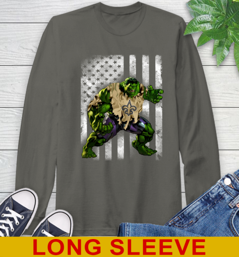 New Orleans Saints Hulk Marvel Avengers NFL Football American Flag Long Sleeve T-Shirt 10