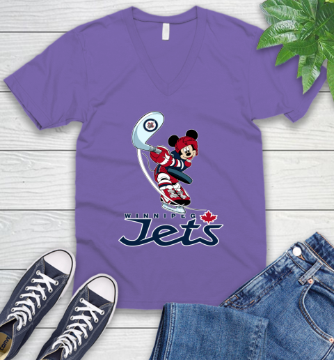 NHL Hockey Winnipeg Jets Cheerful Mickey Mouse Shirt V-Neck T-Shirt 9