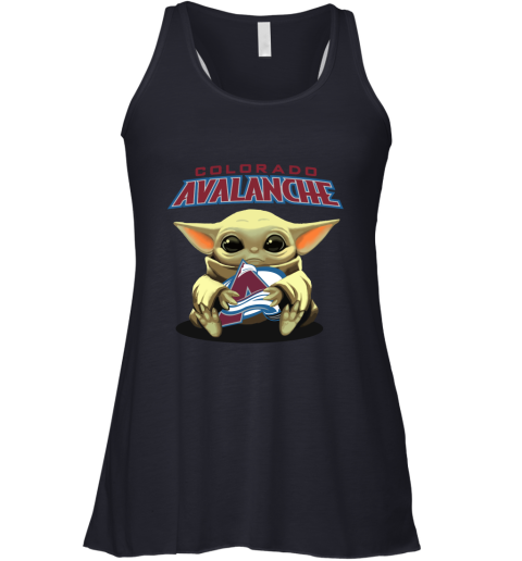 Baby Yoda Hugs The Colorado Avalanche Ice Hockey Racerback Tank