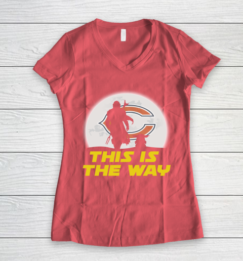 Chicago Bears NFL Football Star Wars Yoda And Mandalorian This Is The Way Women's V-Neck T-Shirt 4