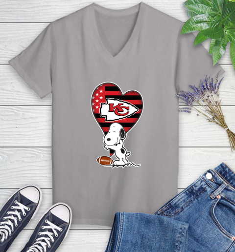 Kansas City Chiefs NFL Football The Peanuts Movie Adorable Snoopy Women's V-Neck T-Shirt 4