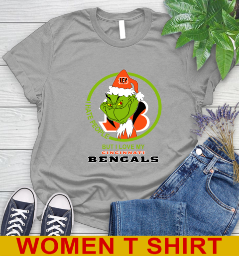 Cincinnati Bengals NFL Christmas Grinch I Hate People But I Love My Favorite Football Team Women's T-Shirt 11