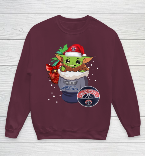 Washington Wizards Christmas Baby Yoda Star Wars Funny Happy NBA Youth Sweatshirt 5