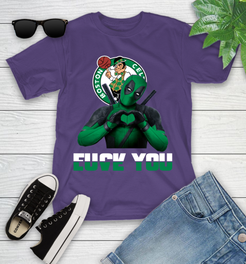 NBA Boston Celtics Deadpool Love You Fuck You Basketball Sports Youth T-Shirt 3