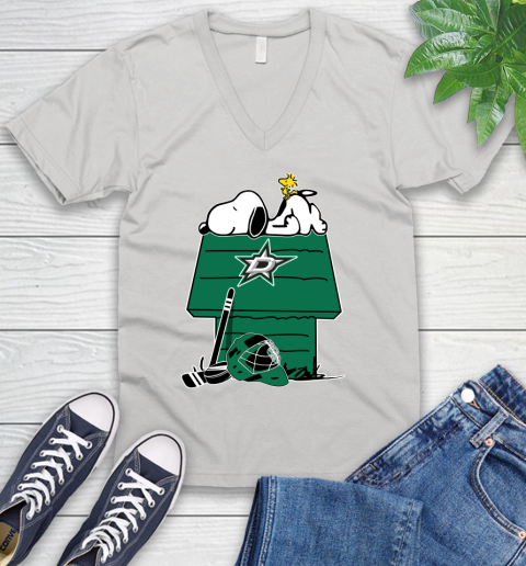 Dallas Stars NHL Hockey Snoopy Woodstock The Peanuts Movie V-Neck T-Shirt