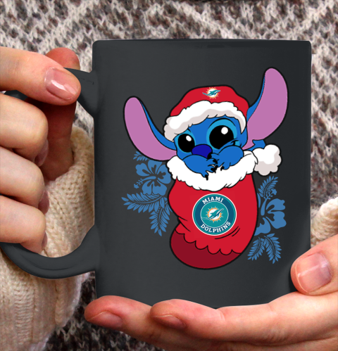 Miami Dolphins Christmas Stitch In The Sock Funny Disney NFL Ceramic Mug 11oz 3