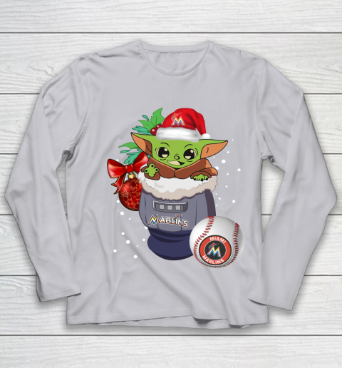 Miami Marlins Christmas Baby Yoda Star Wars Funny Happy MLB Youth Long Sleeve 5