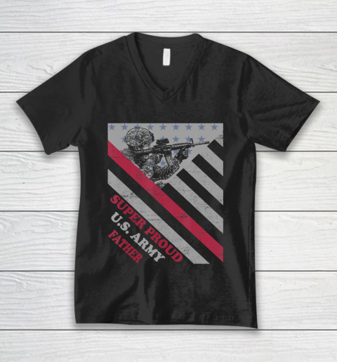 Father gift shirt Vintage Flag Veteran Super Proud U.S. Army Father lovers T Shirt V-Neck T-Shirt