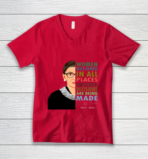 RBG Women Belong In All Places Ruth Bader Ginsburg V-Neck T-Shirt 3