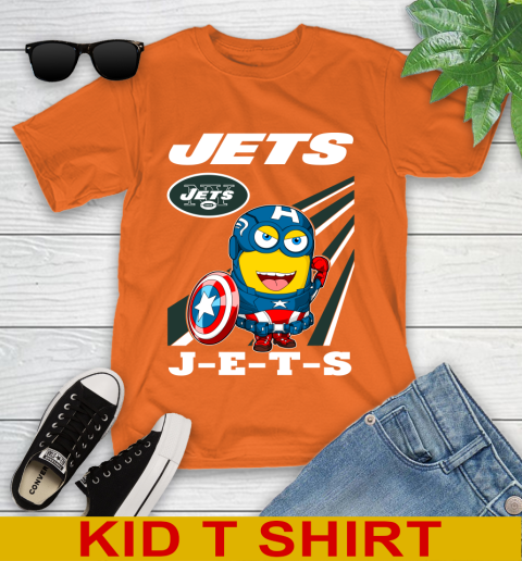 NFL Football New York Jets Captain America Marvel Avengers Minion Shirt Youth T-Shirt 9 NFL Football New York Jets Captain America Marvel Avengers Minion Shirt Youth T-Shirt - Image 9