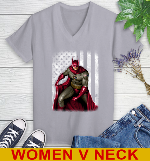 New England Patriots NFL Football Batman DC American Flag Shirt Women's V-Neck T-Shirt 4