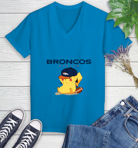 NFL Pikachu Football Sports Denver Broncos Women's V-Neck T-Shirt 7