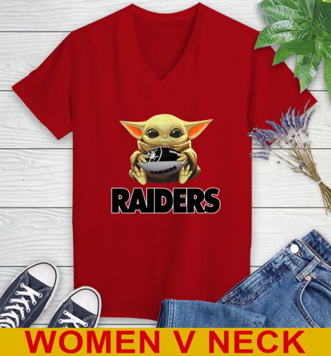 NFL Football Oakland Raiders Baby Yoda Star Wars Shirt Women's V-Neck T-Shirt 12