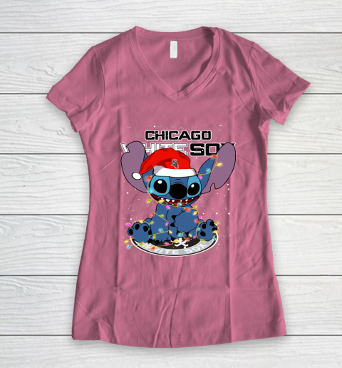Chicago White Sox MLB noel stitch Baseball Christmas Women's V-Neck T-Shirt 7