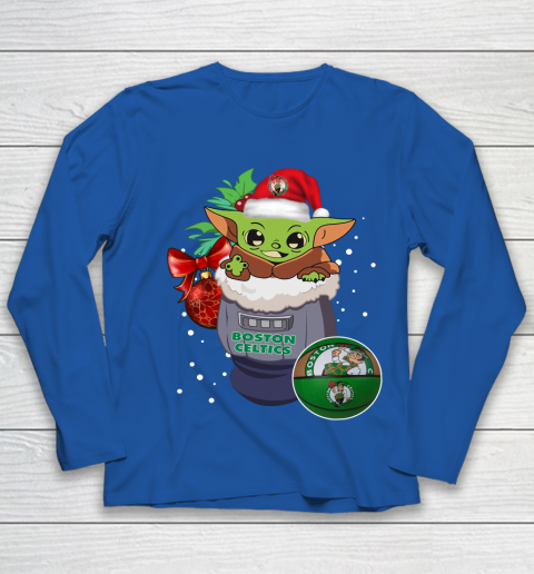Boston Celtics Christmas Baby Yoda Star Wars Funny Happy NBA Youth Long Sleeve 9
