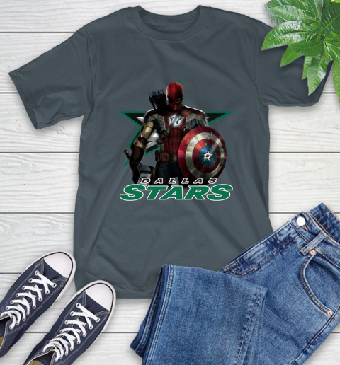 NHL Captain America Thor Spider Man Hawkeye Avengers Endgame Hockey Dallas Stars T-Shirt 9