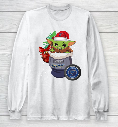 St.Louis Blues Christmas Baby Yoda Star Wars Funny Happy NHL Long Sleeve T-Shirt 2