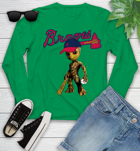 MLB Atlanta Braves Groot Guardians Of The Galaxy Baseball Youth Long Sleeve 6