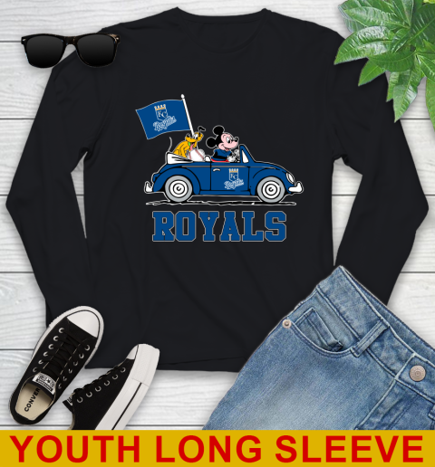 MLB Baseball Kansas City Royals Pluto Mickey Driving Disney Shirt Youth Long Sleeve 2