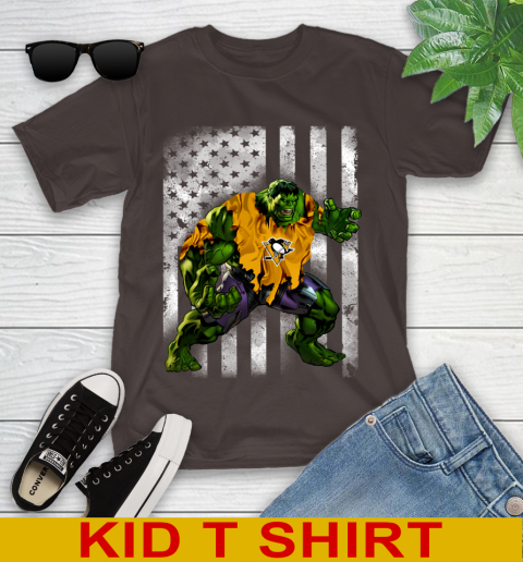 Pittsburgh Penguins Hulk Marvel Avengers NHL Hockey American Flag Youth T-Shirt 6