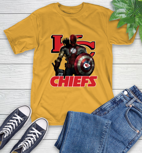 NFL Captain America Thor Spider Man Hawkeye Avengers Endgame Football Kansas City Chiefs T-Shirt 3