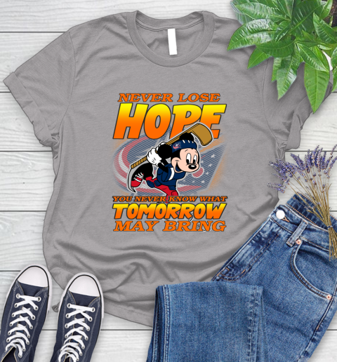 Columbus Blue Jackets NHL Hockey ootball Mickey Disney Never Lose Hope Women's T-Shirt 5