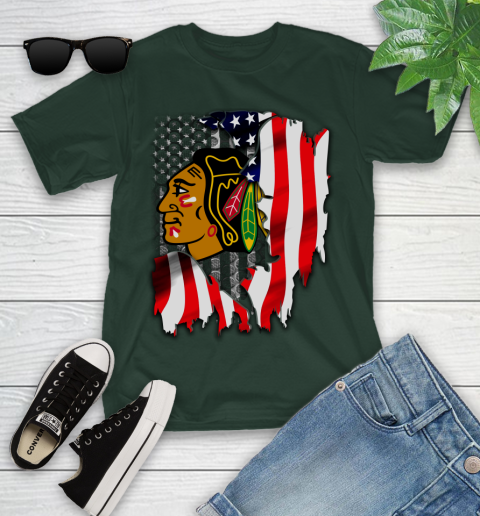 Chicago Blackhawks NHL Hockey American Flag Youth T-Shirt 5