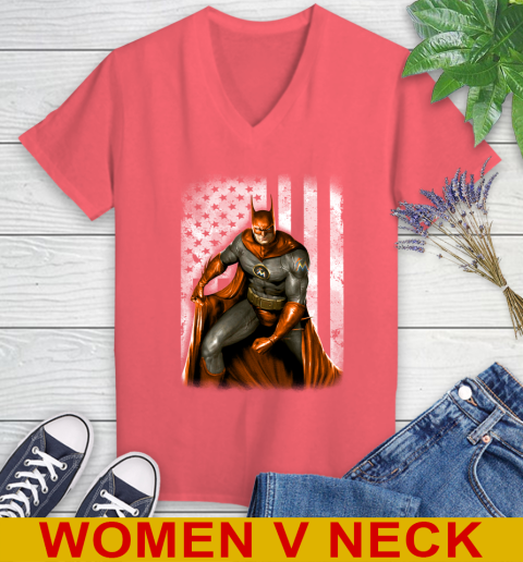 Miami Marlins MLB Baseball Batman DC American Flag Shirt Women's V-Neck T-Shirt 6