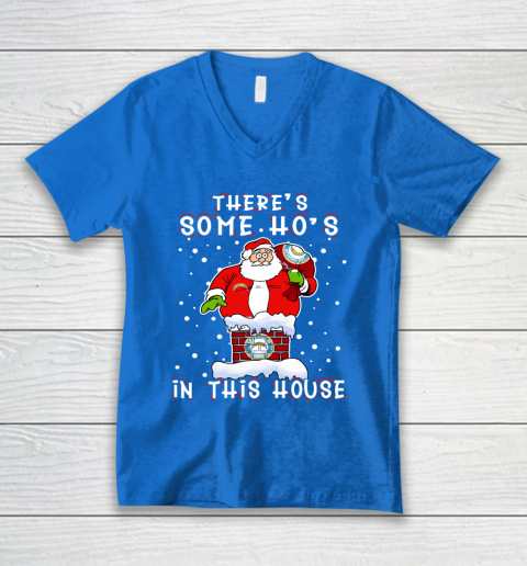 Los Angeles Chargers Christmas There Is Some Hos In This House Santa Stuck In The Chimney NFL V-Neck T-Shirt 5