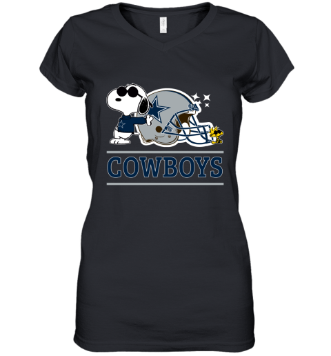 The Dallas Cowboys Joe Cool And Woodstock Snoopy Mashup Women's V-Neck T-Shirt