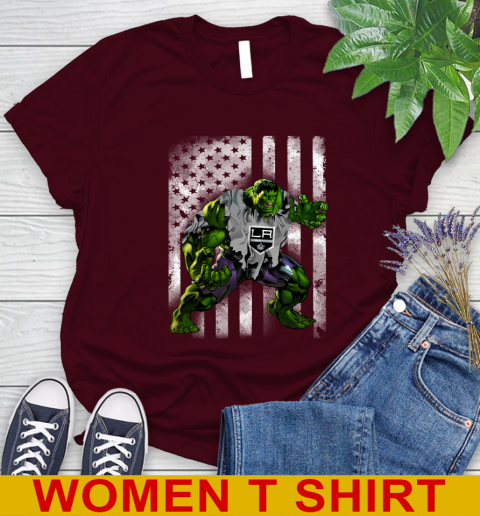 Los Angeles Kings Hulk Marvel Avengers NHL Hockey American Flag Women's T-Shirt 6