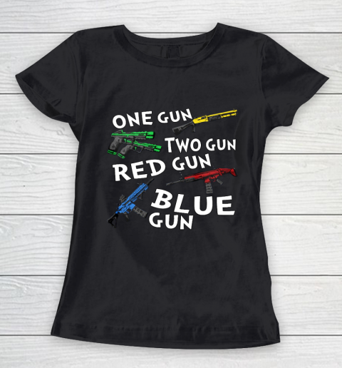 One Gun Two Gun Red Gun Blue Gun Women's T-Shirt