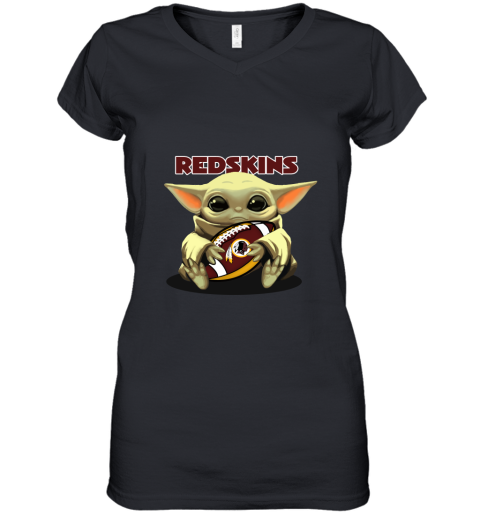 Baby Yoda Loves The Washington Redskins Star Wars NFL Women's V-Neck T-Shirt