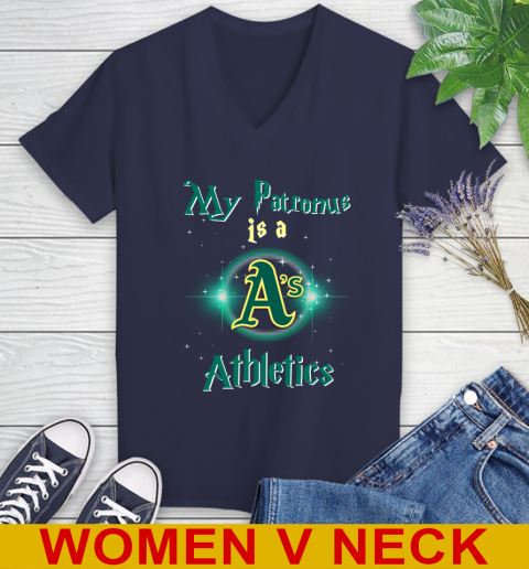 MLB Baseball Harry Potter My Patronus Is A Oakland Athletics Women's V-Neck T-Shirt 12
