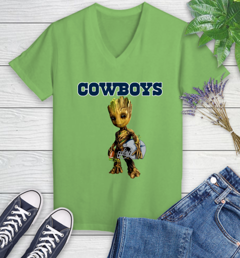 Dallas Cowboys NFL Football Groot Marvel Guardians Of The Galaxy Women's V-Neck T-Shirt 11