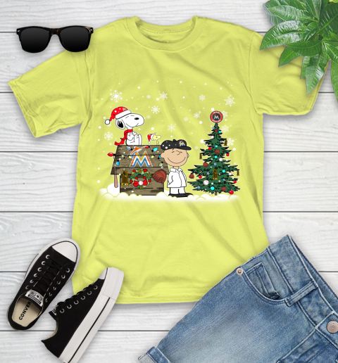 MLB Miami Marlins Snoopy Charlie Brown Christmas Baseball Commissioner's Trophy Youth T-Shirt 10