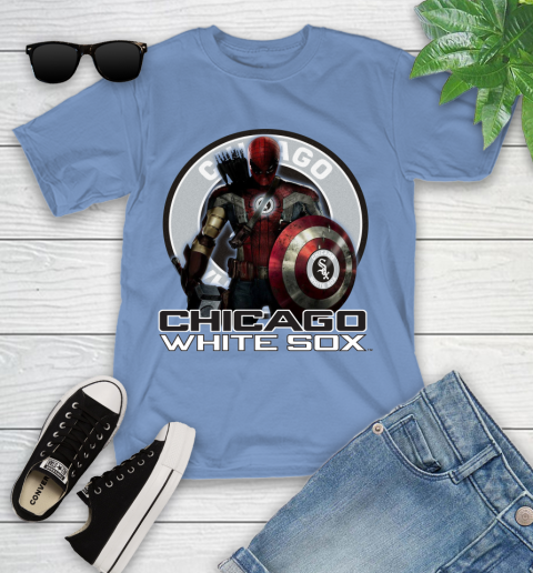 MLB Captain America Thor Spider Man Hawkeye Avengers Endgame Baseball Chicago White Sox Youth T-Shirt 11