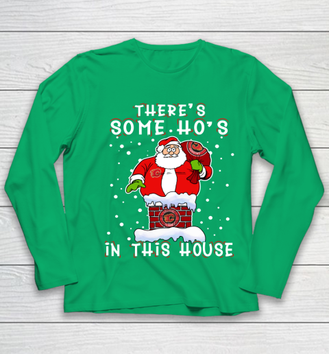 Calgary Flames Christmas There Is Some Hos In This House Santa Stuck In The Chimney NHL Youth Long Sleeve 4