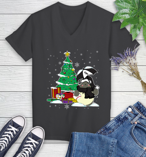Cincinnati Reds MLB Baseball Cute Tonari No Totoro Christmas Sports (2) Women's V-Neck T-Shirt 8