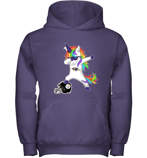 Football Dabbing Unicorn Steps On Helmet Baltimore Ravens Youth Hoodie