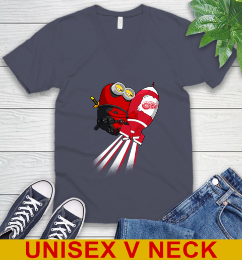 NHL Hockey Detroit Red Wings Deadpool Minion Marvel Shirt V-Neck T-Shirt 7