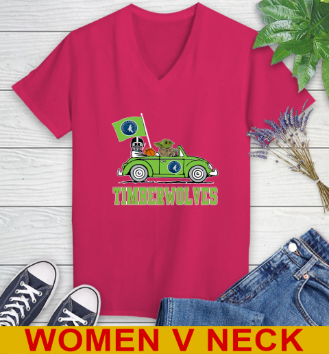 NBA Basketball Minnesota Timberwolves Darth Vader Baby Yoda Driving Star Wars Shirt Women's V-Neck T-Shirt 10